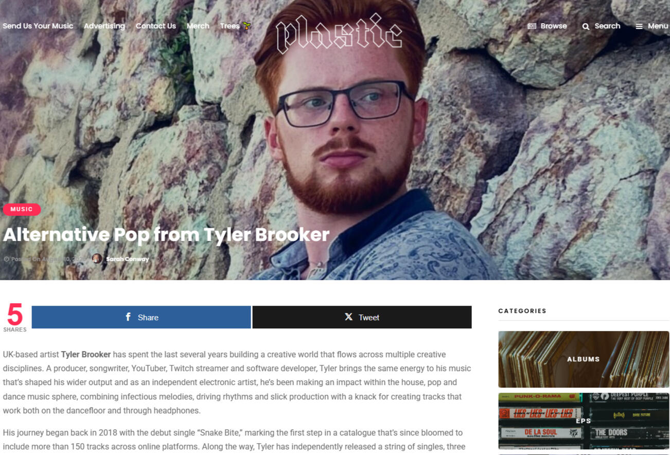 Article by Plastic Magazine about Tyler Brooker's new song Before My Eyes Article about Tyler Brooker's new song Before My Eyes